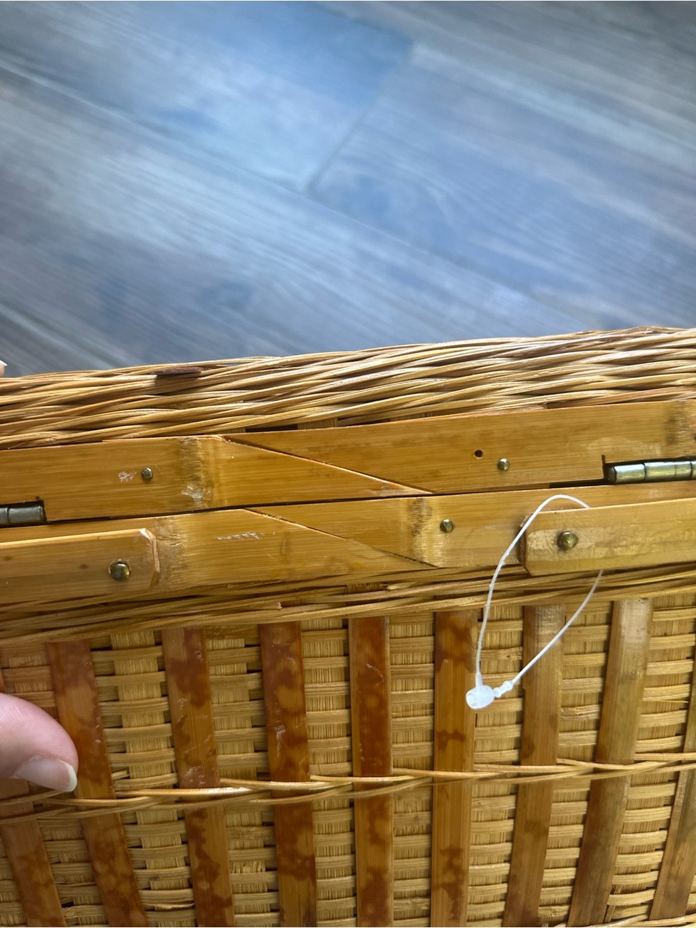Vintage Antique Woven Picnic Basket in Natural and Brown - Picture 8 of 16